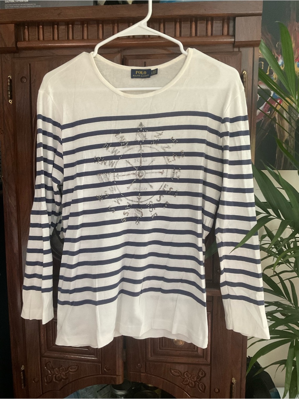 Ralph Lauren White Knit Top with Navy Stripe